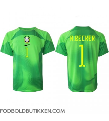 Brasilien Alisson Becker #1 Målmand Udebanetrøje VM 2022 Kortærmet